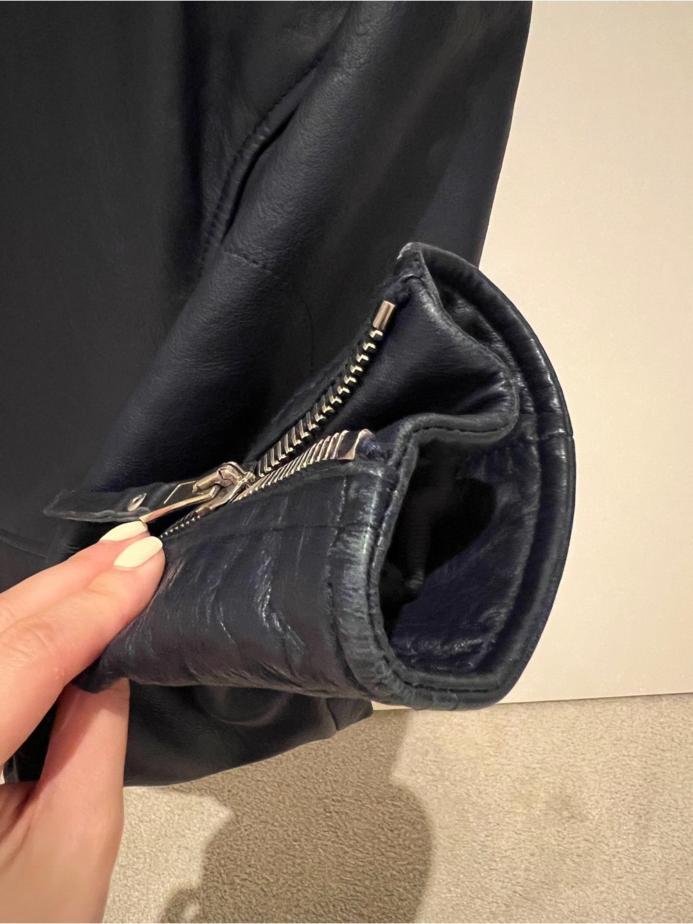 Balenciaga Dark Navy Leather Moto Jacket - Picture 12 of 16